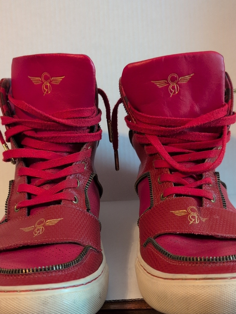 Creative Recreation Red High-Top Sneakers with Gold Wing Logo